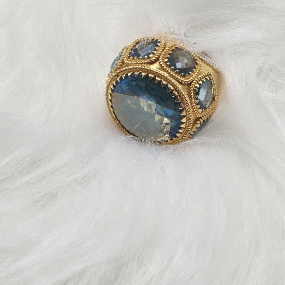 Rebecca Gold plated Aquamarine Statement Ring; size 6 - Picture 7 of 8